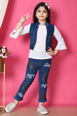 Latest Dresses Girls Party(Festive) Jacket Jeans(White)