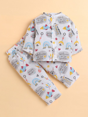 POLKA TOTS Baby Boys & Baby Girls Casual Shirt Pant(Grey)