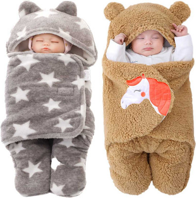Swissberry Baby Boys & Baby Girls Casual Swaddle Sleepsuit(Unicorn Beige & Star Grey)