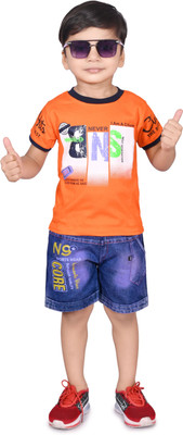 NIVARACREATION Boys Casual T-shirt Pant(ORANGE)