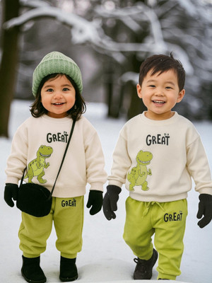 KicoCart Baby Boys & Baby Girls Dinosaur Casual Sweatshirt Pyjama(White, Green)