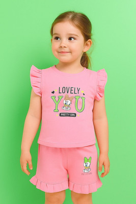 CERABI Girls Casual Top Shorts(Pink)