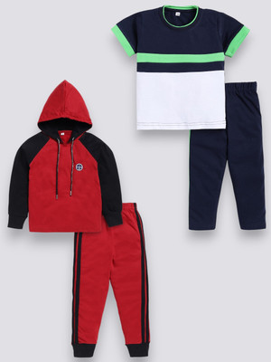 carrydreams Boys & Girls Casual T-shirt Trouser(GREEN_MAROON)