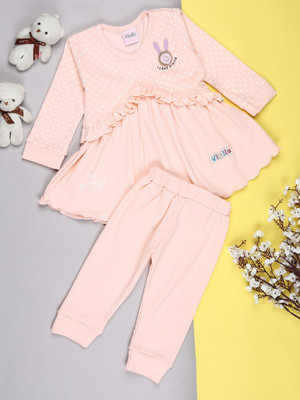 V-MART Baby Girls Casual Top Legging(Peach)