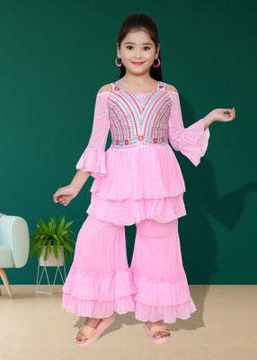 NIVARACREATION Girls Party(Festive) Dress Capri(PINK)