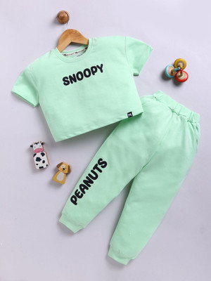 YK X Minute Mirth Boys & Girls Pluto Casual T-shirt Pant(Sea Green)
