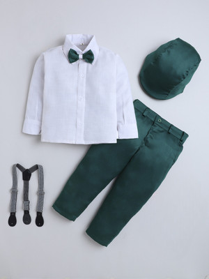 Fourfolds Boys Party(Festive) Shirt Trouser, Suspenders, Cap, Bow Tie(Dark Green)