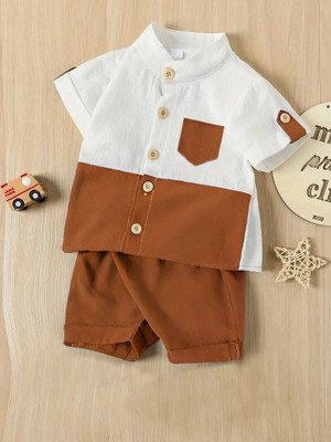 pehraava Baby Boys Party(Festive) Shirt Shorts(BROWN)