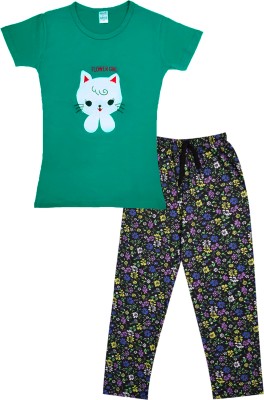 SVG POINTEL Girls Casual T-shirt Pant(Green,Black)