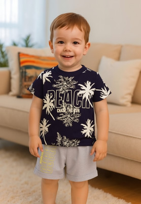 MUSNAHGARMENTS Baby Boys Party(Festive) T-shirt Shorts(Navi Bule and Milange)