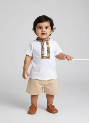 dingdong Baby Boys Casual T-shirt Pant(White)