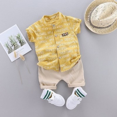 ULTRINA Baby Boys Casual Shirt Shorts(ALPHA-YELLOW-CHIKU)