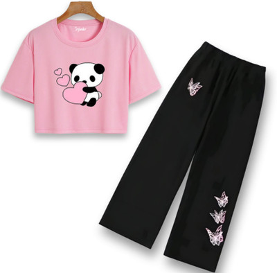 Stylander Girls Kung Fu Panda Casual T-shirt Pyjama(PINK)