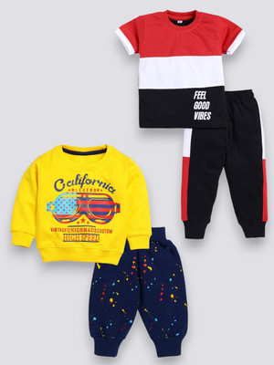 carrydreams Boys & Girls Casual T-shirt Trouser(YELLOW_RED)