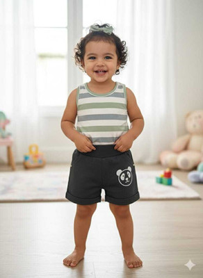 Silakaari Baby Boys & Baby Girls Casual Top Shorts(White-Grey)