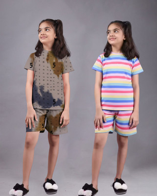 FEBVIBE Girls Casual T-shirt Shorts(Multicolor 62)