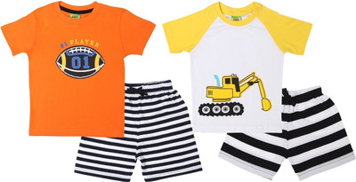 Nayaba Wears Baby Boys Casual T-shirt Shorts(Orange - WhiteC)