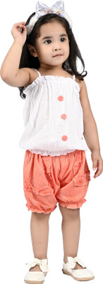 Smuktar garments Baby Girls Casual Top Shorts(Orange)