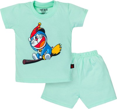 ENBOLD Boys & Girls Doraemon Casual T-shirt Shorts(Green)