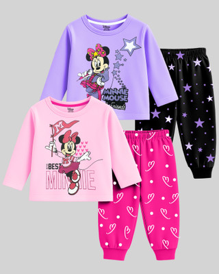 DISNEY BY MISS & CHIEF Girls Minnie Casual T-shirt Track Pants(Multicolor 214)