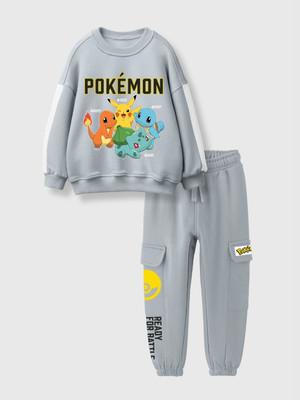 Nap Chief Boys & Girls Pokemon Casual Sweatshirt Track Pants(Light Grey)