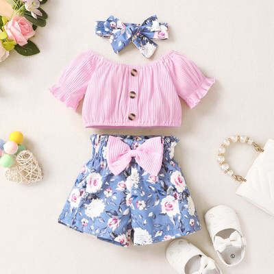 HouseOfCommon Baby Girls Casual Top Top, Shorts(PINK)