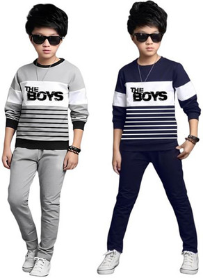 Cute N Tight Boys Casual T-shirt Track Pants(Grey,Navy)