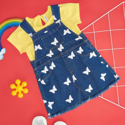 Pantaloons Baby Baby Girls Casual Top Dungaree(Yellow)