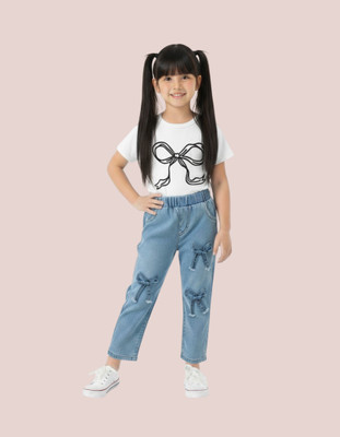 RRJ Fashion Girls Party(Festive) Top Jeans(WHITE)