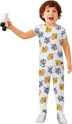 Dholakiya Empire Vibe LLP Boys & Girls Tom & Jerry Casual T-shirt Pyjama(Orange Multicolor)
