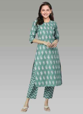Vetrokart Girls Festive & Party Kurta and Pyjama Set(Green Pack of 1)