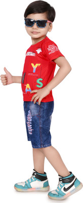 NIVARACREATION Baby Boys Party(Festive) T-shirt Jeans(RED)