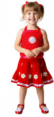 JANNAT mini wear Baby Girls Party(Festive) Top Skirt(red)