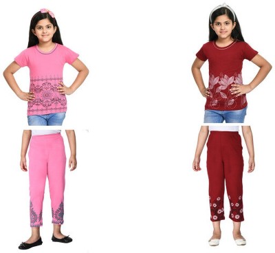 IndiWeaves Girls Casual T-shirt Pyjama(Multicolor)