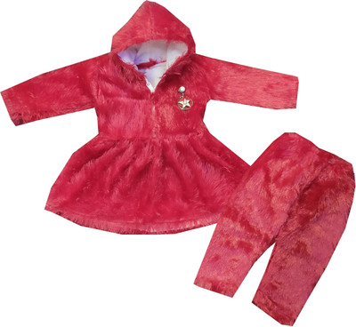 Siddhi Enterprises Baby Girls Casual Top Pyjama(MAROON)
