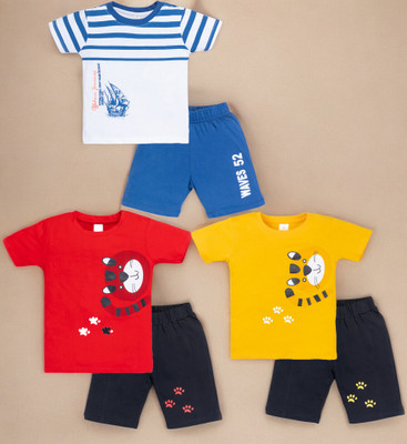 Yk Boys Casual T-shirt Shorts(Blue&White, Red&Darkblue, Yellow&Darkblue)