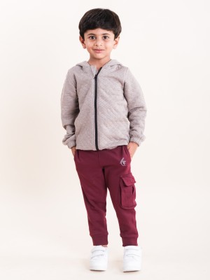 KiddoPanti Boys Casual Jacket Track Pants(Light brown & Maroon)