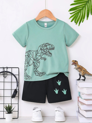 Flits Boys Dinosaur Casual T-shirt Shorts(Green)