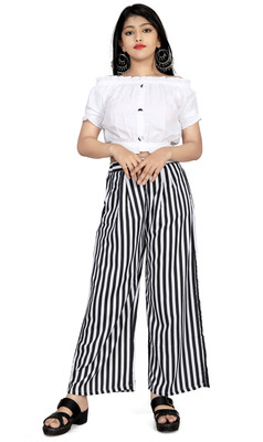 vroxa creation Girls Casual Top Trouser(black white)