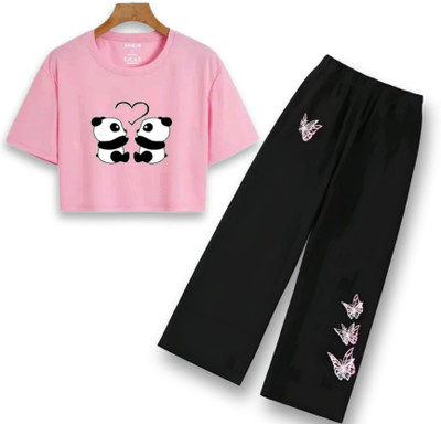 Stylander Girls Kung Fu Panda Casual T-shirt Pyjama(PINK)