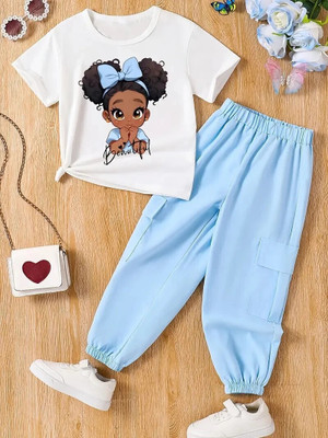 Stoky Baby Girls Casual T-shirt Pant(White)