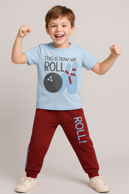 Todd N Teen Boys Casual T-shirt Track Pants(bluemaroon)