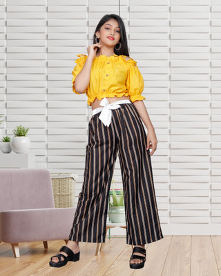 Mk enterprise Girls Casual Top Trouser(Yellow Black)