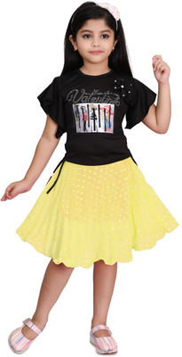 FARUKDRESSES Baby Girls Party(Festive) Top Skirt(Black & Yellow)