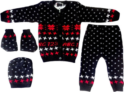 Baby Shopiieee Baby Boys & Baby Girls Casual Pyjama Top, Bib, Cap(BLACK)