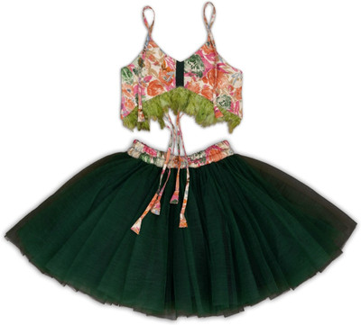 VidiRna Girls Festive & Party, Wedding Top and Skirt Set(Orange Pack of 1)