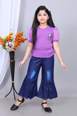 ALFIFASHION Baby Girls Party(Festive) Top Jeans(PURPLE)