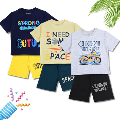 Worton Fashion Baby Boys Casual T-shirt Shorts(Grey, Cream & Navy Blue)