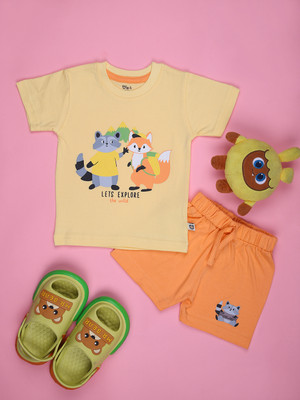 V-MART Baby Boys Casual T-shirt Shorts(Yellow)
