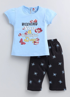 Mars Infiniti Baby Girls Casual Top Capri(Sky Blue, Navy)